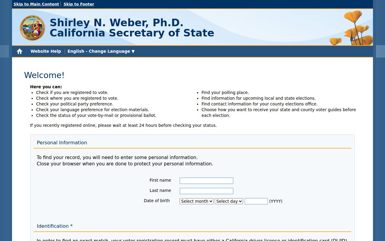 Bakersfield resident lookup California My Voter Status form